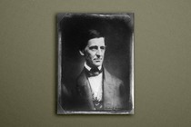 a portrait of Ralph Waldo Emerson on a gray background