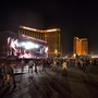The grounds are shown at the Route 91 Harvest festival, with the Mandalay Bay Hotel behind the stage