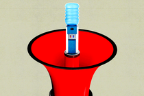 An illustration of a watercooler inside a megaphone