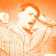 An orange-tinted image of a man stretching