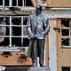 A damaged statue of Vladimir Lenin in the Ukrainian-controlled town of Sudzha, in Russia's Kursk province