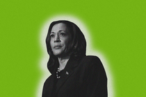 Kamala Harris against a "brat"-green background