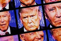 A grid of screenshots of Trump and Biden