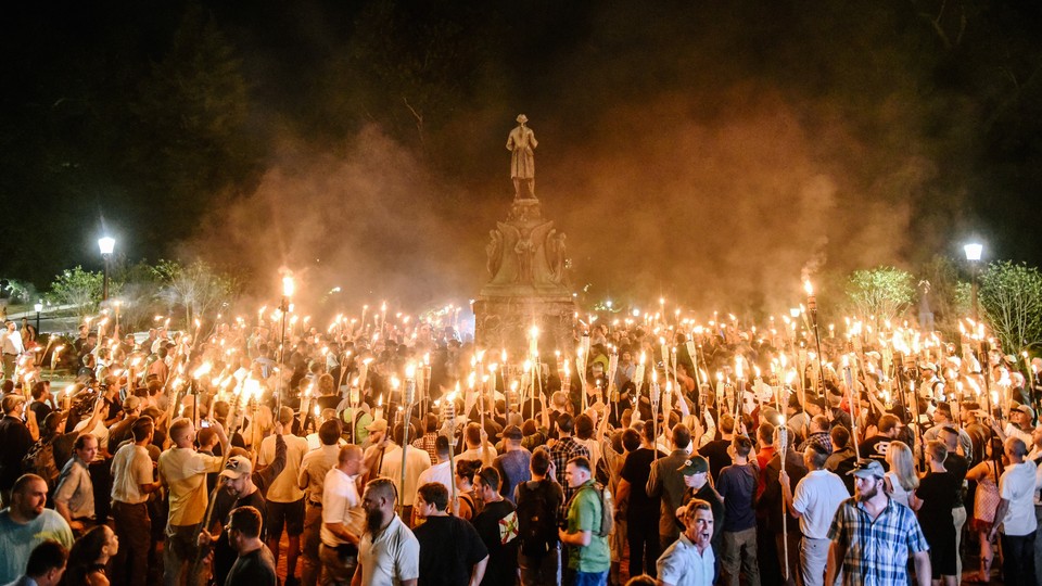 White nationalists with torches rally in Charlottesville in 2017