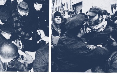 diptych of columbia university protest from 1968 and 2024