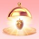 A golden strawberry gleaming on a golden platter