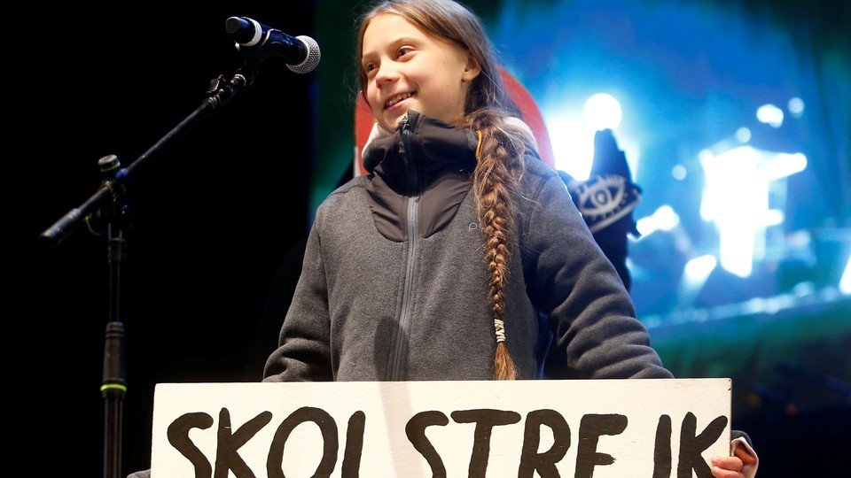 The climate-change activist Greta Thunberg delivers a speech at a climate-change protest march, as the COP25 climate summit is held in Madrid, Spain, on December 6, 2019.