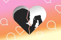 Illustration of a teen holding a phone within a broken heart