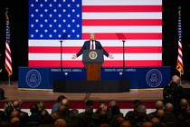 Donald Trump speaks to military leaders at Quantico