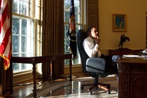 Barack Obama at his desk in the Oval Office