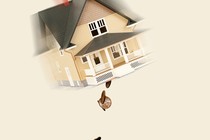 A flying house leaking coins