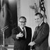 Secretary of State Henry Kissinger and President Richard Nixon in the East Room of the White House.