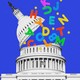 Letters spill out of the United States capitol.