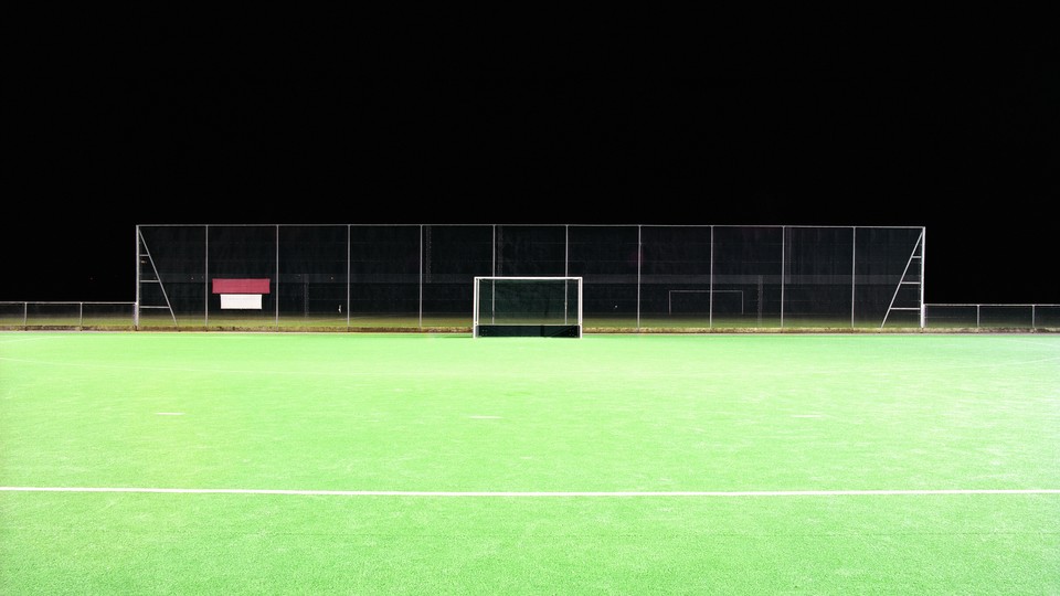 A photo of an empty soccer field