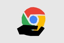 schematic illustration of a hand holding a Chrome logo