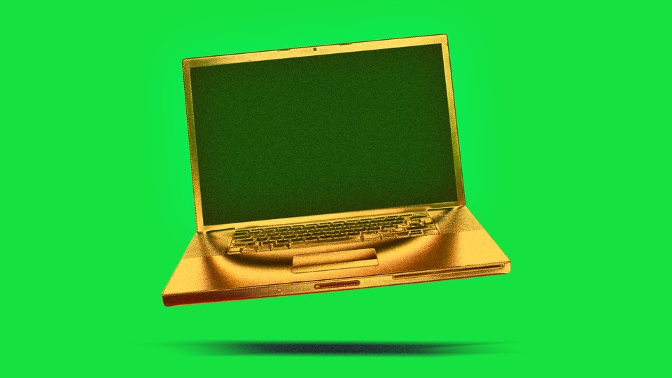 An illustration of a golden laptop
