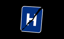 A hospital symbol with a crack running through the middle.