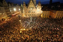 People protest against the supreme court legislation in Wroclaw, Poland, on July 20.