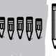 A drawing of short pencils on a gray background and one long pencil on a white background