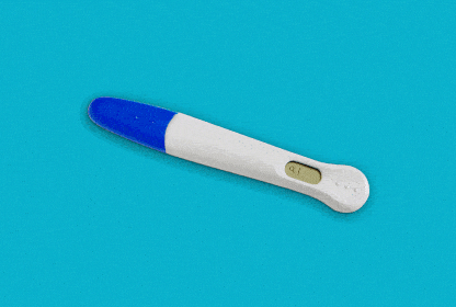 A gif of a pregnancy test with a search bar