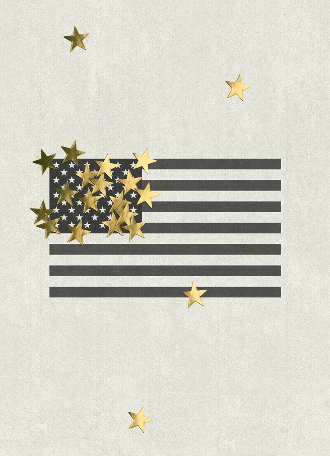 Illustration of the American flag with gold stars scattered on top