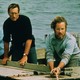 A film still of Robert Shaw, Roy Schneider, and Richard Dreyfuss in "Jaws"