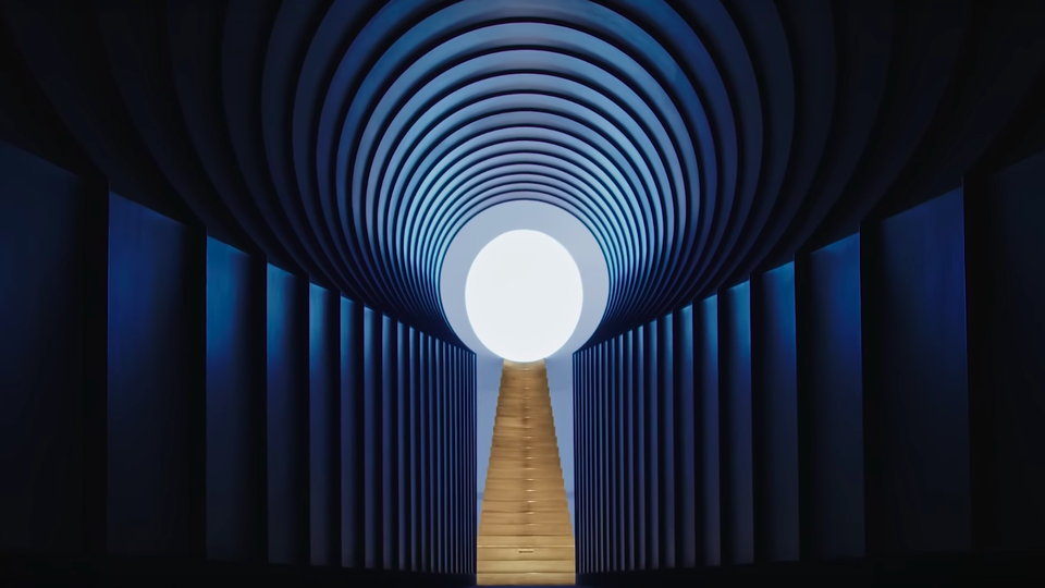 An image from the James Turrell crater in Kanye West's "Jesus Is King"