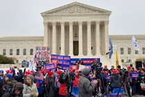 Supporters of gun-control laws rally in front of the Supreme Court.