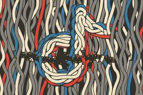 red white and blue wires forming a TikTok logo frayed and broken through the middle