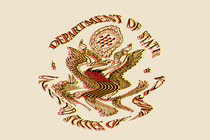 A distorted illustration of the State Department seal