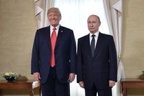 A 2018 photo of Donald Trump and Vladimir Putin at their Helsinki meeting