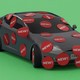 An photo-illustration of a Tesla covered in red "New!" stickers.
