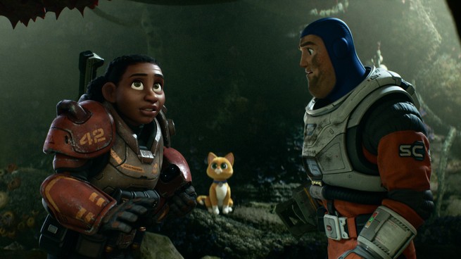 Buzz Lightyear and another astronaut explore a new planet in "Lightyear"