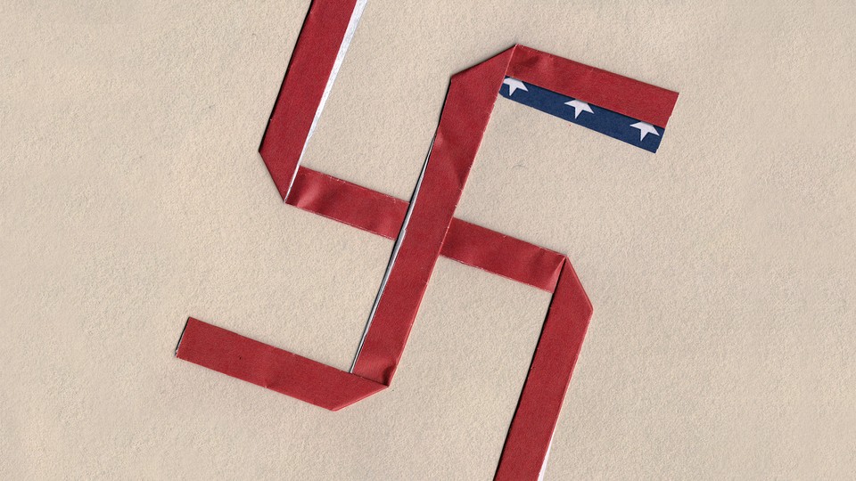 A swastika made of an American flag