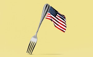 A fork with an American flag attached