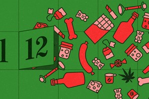 Treats spilling out of a calendar square marked "12"