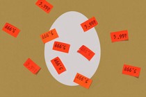 An illustration of an egg with price tags on top