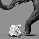 An illustration showing an elephant kicking a crumpled ball of the preamble to the Constitution