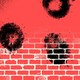 microscope view of cells, superimposed on a red brick wall that is faded at the top
