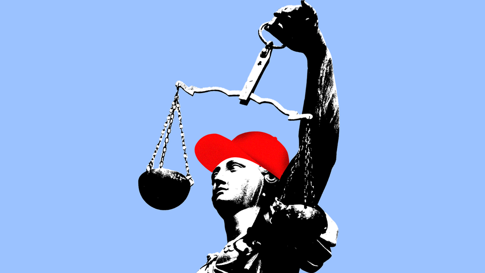 An illustration of a statue depicting justice wearing a red hat