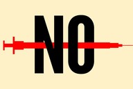 An illustration of a vaccine needle and the word “No.”