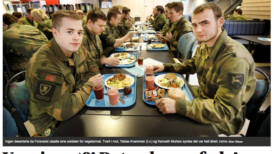 English and French soldiers eat together at the airfield by Bardufoss in Norway. 