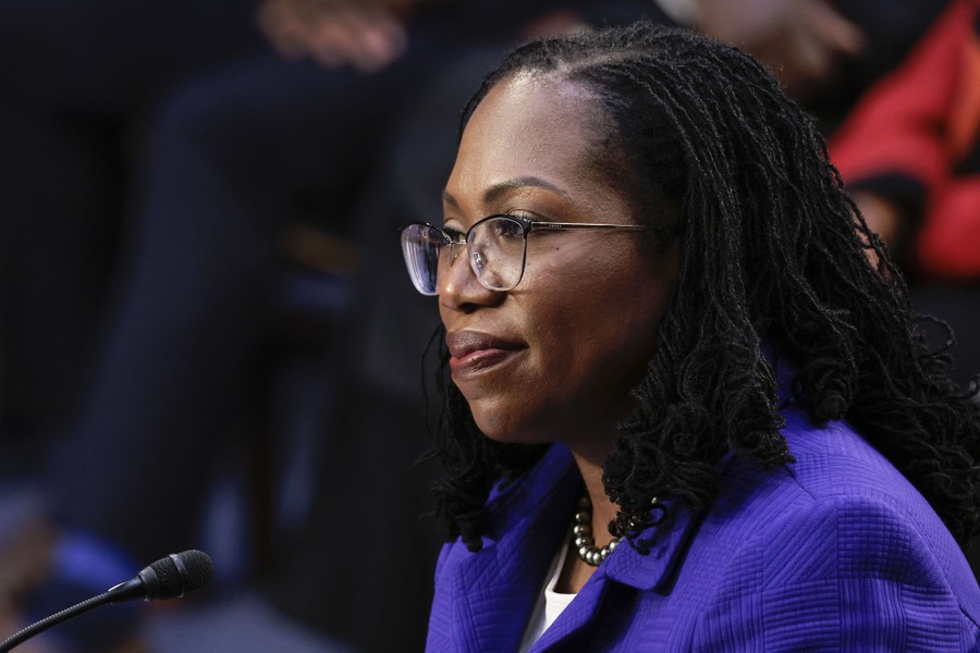 A close view of U.S. Supreme Court nominee Judge Ketanji Brown Jackson.