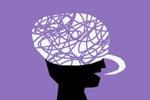 A person with a squiggly speech bubble for a brain