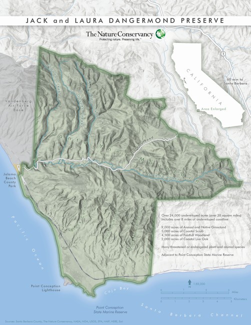 A map of the Jack and Laura Dangermond Preserve