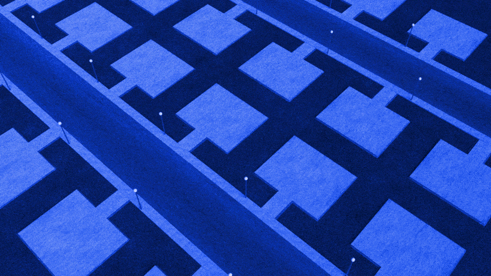 A gif of houses appearing on lots