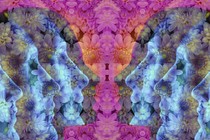 A colorful psychedelic illustration with two figures and flowers