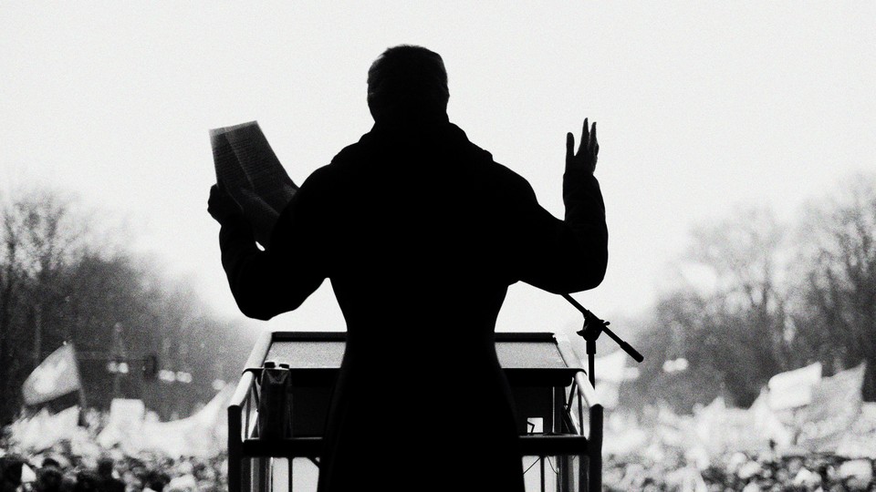 Silhouette of Wagenknecht speaking