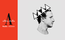 Next to the Radio Atlantic logo, Mark Zuckerberg wearing a crown of mouse pointers