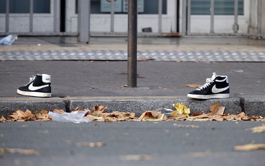 A pair of shoes in a city street